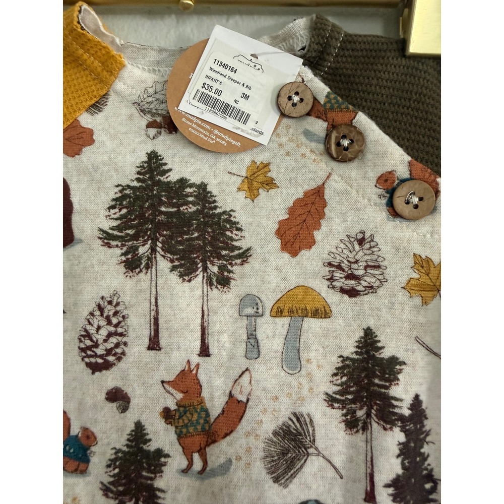 Mud Pie Woodland Sleeper Infant 0-3M Forest Animal Footed OnePiece Fox brown - Picture 4 of 5